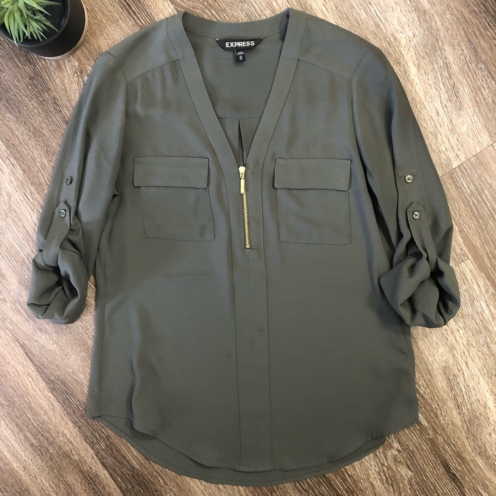 Express Portofino Green Zipper Blouse Size XS